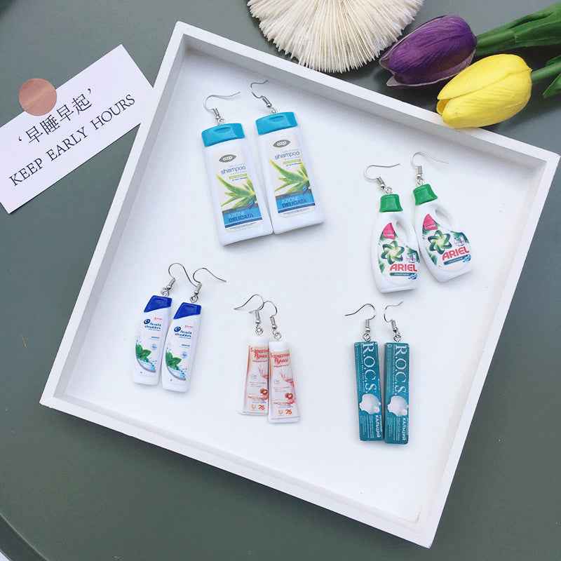 Women Earring Made Cute Girls Eardrop Funny Gift Sweet Handmade Cartoons Mini Fruit Drink Ham Sausage Toothpaste Shampoo