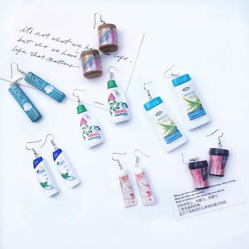 Women Earring Made Cute Girls Eardrop Funny Gift Sweet Handmade Cartoons Mini Fruit Drink Ham Sausage Toothpaste Shampoo