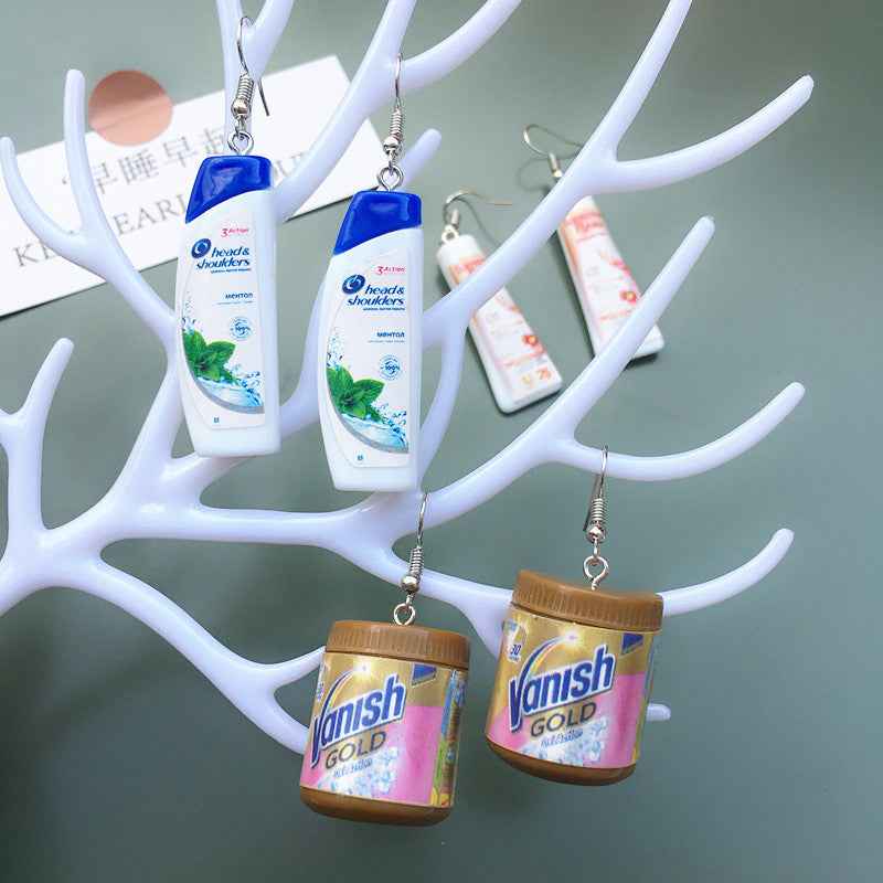 Women Earring Made Cute Girls Eardrop Funny Gift Sweet Handmade Cartoons Mini Fruit Drink Ham Sausage Toothpaste Shampoo