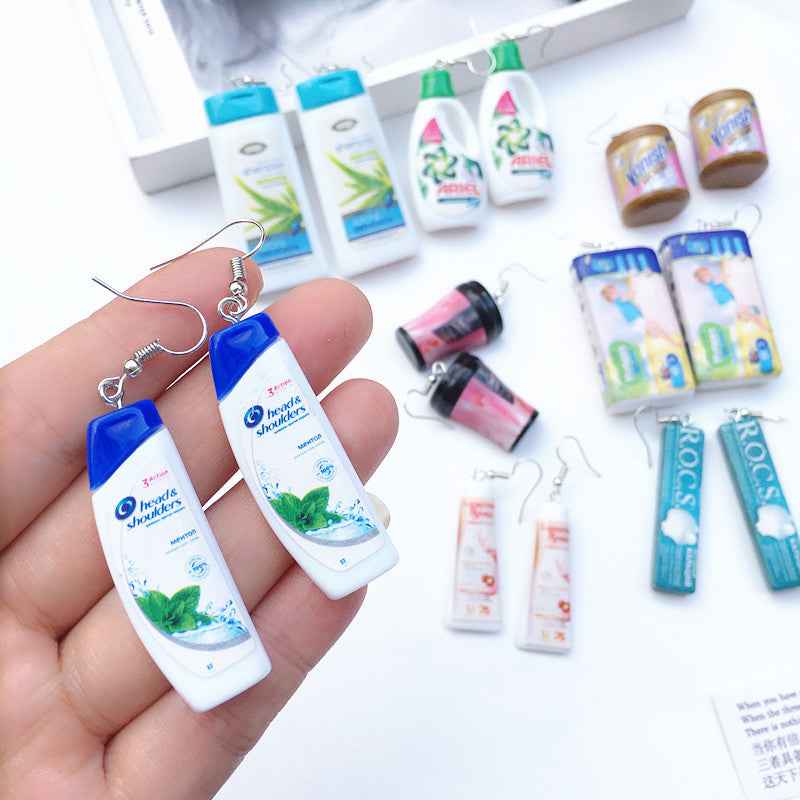 Women Earring Made Cute Girls Eardrop Funny Gift Sweet Handmade Cartoons Mini Fruit Drink Ham Sausage Toothpaste Shampoo
