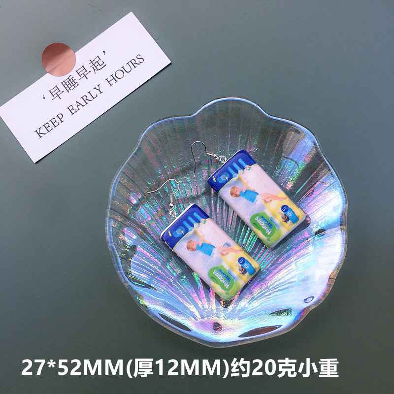 Women Earring Made Cute Girls Eardrop Funny Gift Sweet Handmade Cartoons Mini Fruit Drink Ham Sausage Toothpaste Shampoo