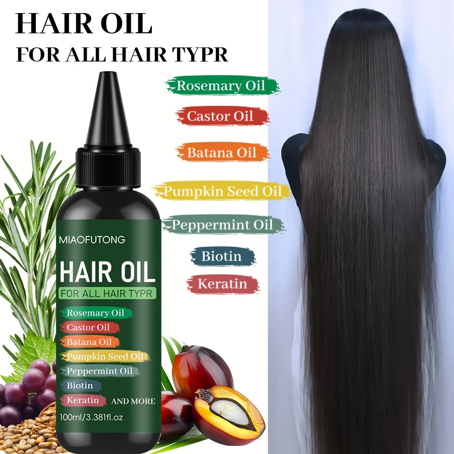 3.38oz 7-in-1 Hair Oil Set - Rich in Rosemary Essential Oil, Castor Oil, Bata Nut Oil, Keratin, Biotin, Pumpkin Seed Oil - Suitable for Deep Moisturizing, Improves Dry and Frizzy Hair, Non-Greasy, Refreshing, Gentle on All Ha