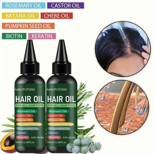 3.38oz 7-in-1 Hair Oil Set - Rich in Rosemary Essential Oil, Castor Oil, Bata Nut Oil, Keratin, Biotin, Pumpkin Seed Oil - Suitable for Deep Moisturizing, Improves Dry and Frizzy Hair, Non-Greasy, Refreshing, Gentle on All Ha
