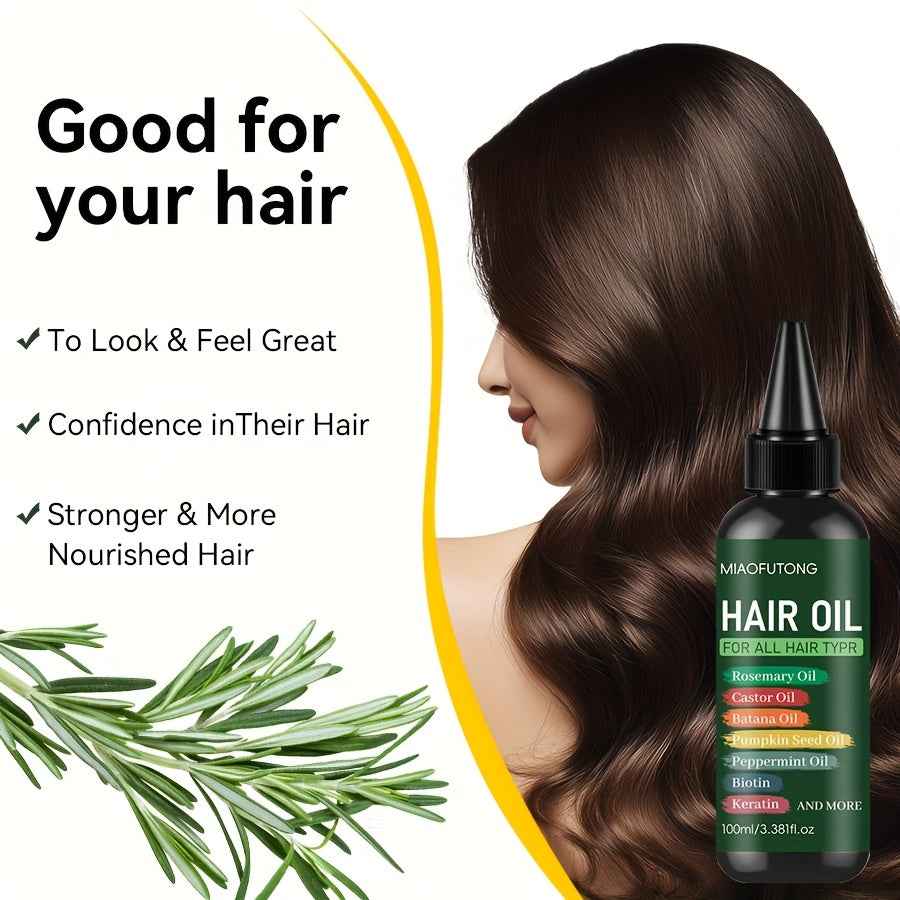 3.38oz 7-in-1 Hair Oil Set - Rich in Rosemary Essential Oil, Castor Oil, Bata Nut Oil, Keratin, Biotin, Pumpkin Seed Oil - Suitable for Deep Moisturizing, Improves Dry and Frizzy Hair, Non-Greasy, Refreshing, Gentle on All Ha