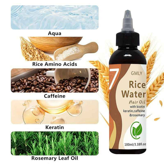 Rice Water Hair 3.38oz - Rosemary Extract, Keratin-Enriched, Smoothens & Softens Hair - Ideal for Scalp, Roots & Ends, Suitable for Normal Hair Types, Hair | Natural Look | Keratin Infused, Oil