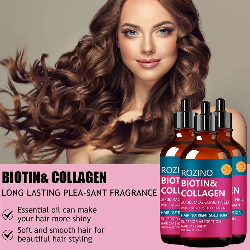 3pcs1.01oz Biotin Keratin Hair Care Essential Oil Combination Set, Rich In Biotin, Deeply Moisturizes And Nourishes Hair, Making It Soft, Smooth And Non Greasy. It Is a Must-Have for Autumn And Winter Hair Care