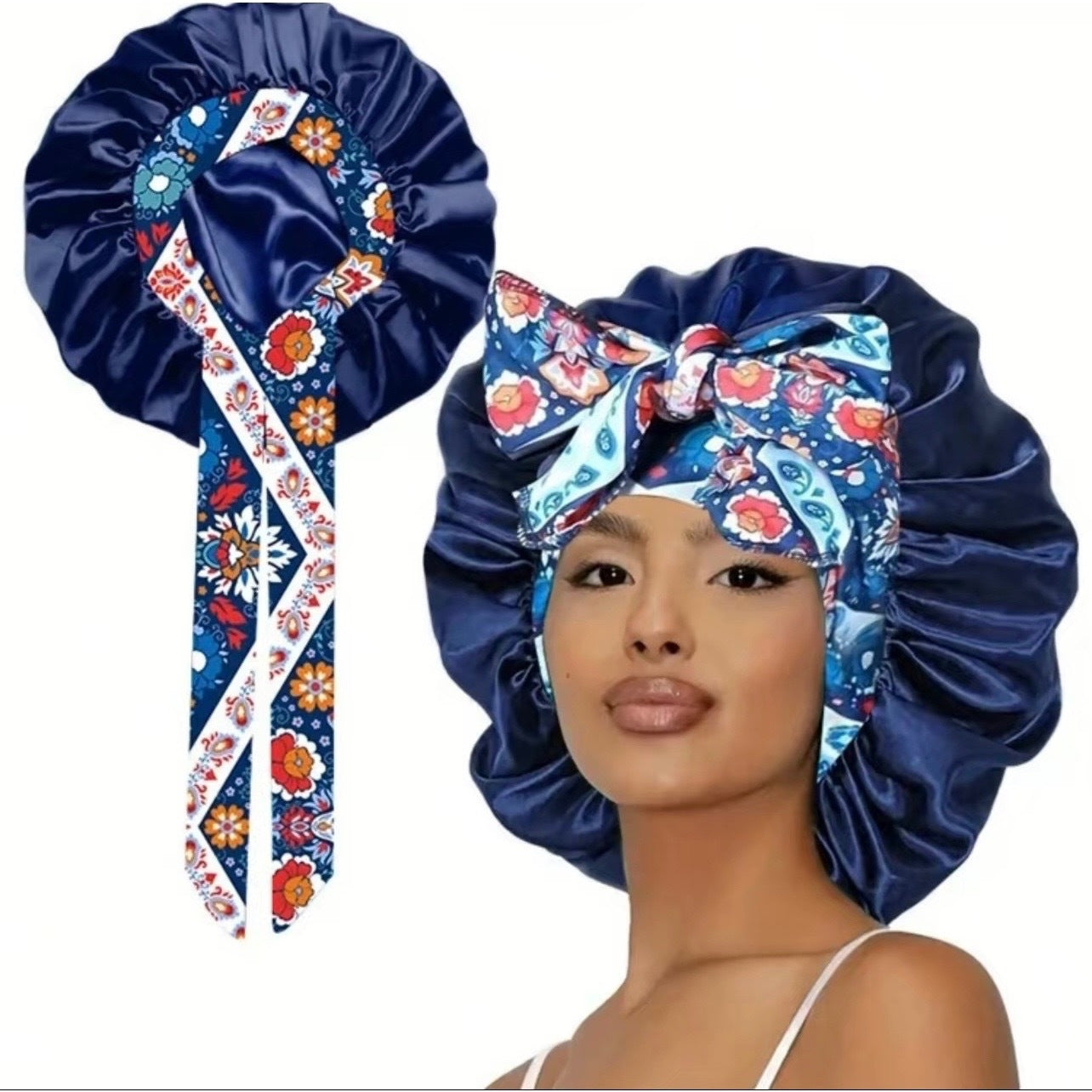 Printed Satin Satin Ladies Enlarged Sleeping Hat Breathable Ladies Sleeping Hat Fixed Adjustable Elastic Shower Cap Bonnet Casual Comfortable Hair Care Bonnet, Soft Sleeping Bonnet for Women & Girls