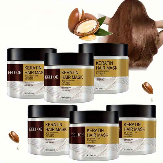 6pcs EELHOE Keratin Hair Mask with Maca Essence & Soluble Collagen - Hydrating Care for Smooth, Strong & Shiny Hair, Infused with Argan Oil, Coconut Oil & Hydrolyzed Keratin, Suitable for Dry & Normal Hair, Knot-Free & Frizz-