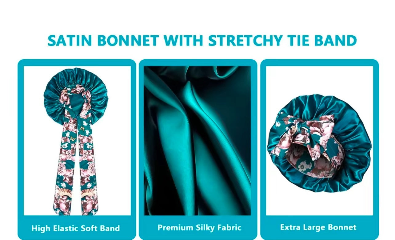 Printed Satin Satin Ladies Enlarged Sleeping Hat Breathable Ladies Sleeping Hat Fixed Adjustable Elastic Shower Cap Bonnet Casual Comfortable Hair Care Bonnet, Soft Sleeping Bonnet for Women & Girls