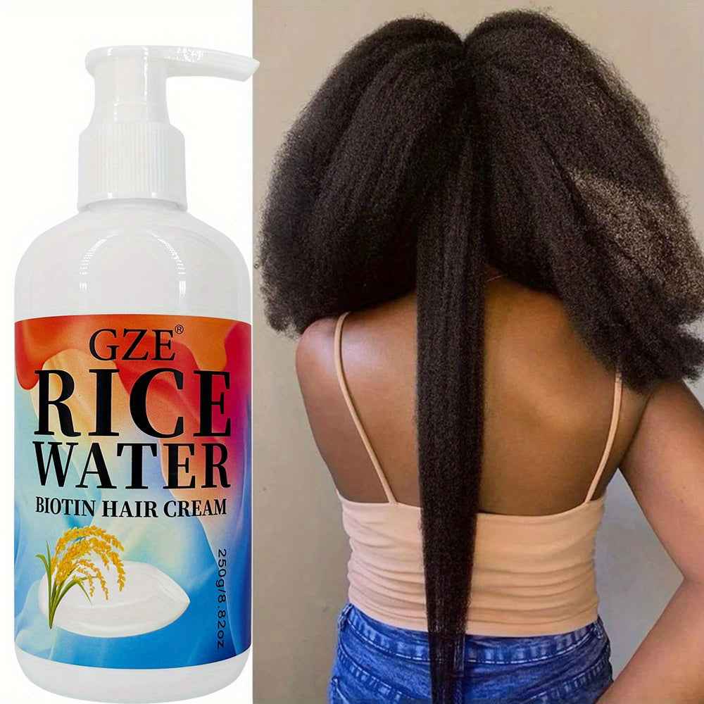 GZE Rice Water Biotin Hair Cream - Strong Hair, Deep Hydrating Moisturizer for All Hair Types, Normal Hair Care|Moisturizing Hair Cream|Natural Ingredients