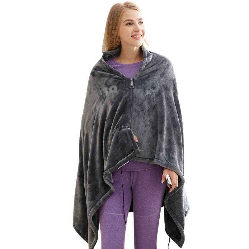 Winter Flannel USB Heated Blanket Electric Plush Shawl Cold Protection Body Warmer