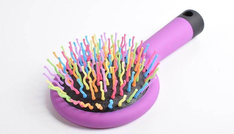 Anti-Static Detangler Comb - Magic Rainbow Volume Wave Massage Brush for Straight Hair Styling with Mirror - NamafadStore