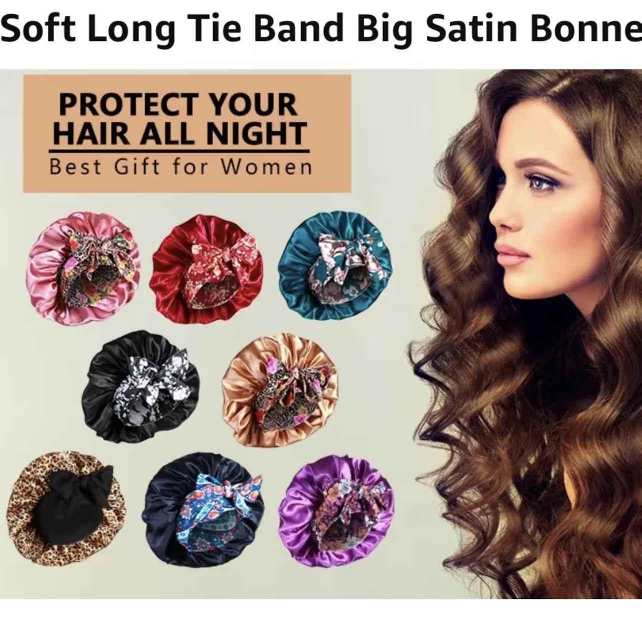 Printed Satin Satin Ladies Enlarged Sleeping Hat Breathable Ladies Sleeping Hat Fixed Adjustable Elastic Shower Cap Bonnet Casual Comfortable Hair Care Bonnet, Soft Sleeping Bonnet for Women & Girls
