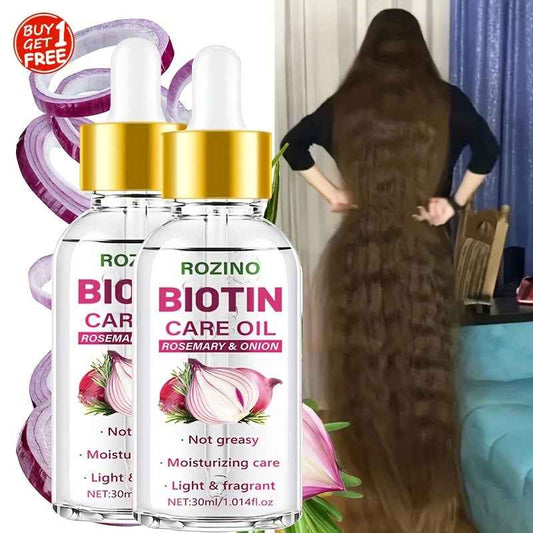 2PCS*1.01oz Biotin Rosemary Onion 3-in-1 Hair Oil, Enriched with Biotin and Rosemary Extract, Instantly Smooths Frizz for All Hair Types, Suitable for Eyelash & Nail Care, Summer Refreshing Non-Greasy Formula, Complete Set fo