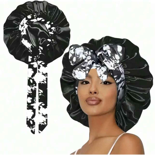 Printed Satin Satin Ladies Enlarged Sleeping Hat Breathable Ladies Sleeping Hat Fixed Adjustable Elastic Shower Cap Bonnet Casual Comfortable Hair Care Bonnet, Soft Sleeping Bonnet for Women & Girls