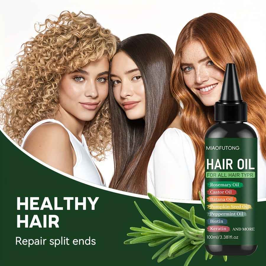 3.38oz 7-in-1 Hair Oil Set - Rich in Rosemary Essential Oil, Castor Oil, Bata Nut Oil, Keratin, Biotin, Pumpkin Seed Oil - Suitable for Deep Moisturizing, Improves Dry and Frizzy Hair, Non-Greasy, Refreshing, Gentle on All Ha