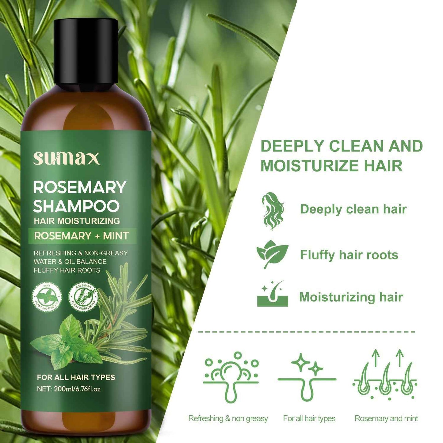 6.76oz*2 hair care set castor oil conditioner + rosemary shampoo, rich in rosemary extract, castor seed oil, combined use, shampooing with essential oils, healthy with, smooth and silky, long-lasting fragrance