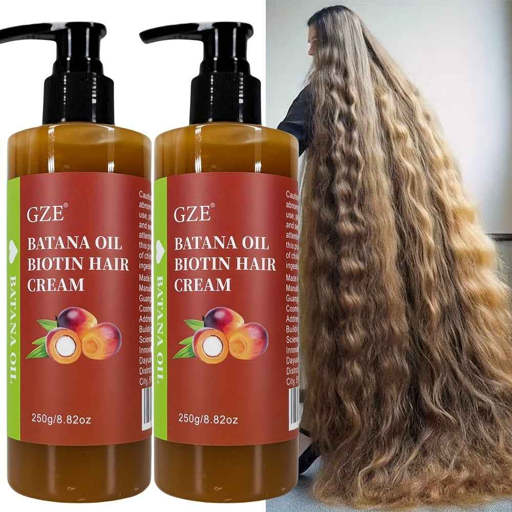 2 Pack GZE Batana Oil Biotin Hair Cream Strong Hair Anti-Breakage Split Ends y for Dry Hair