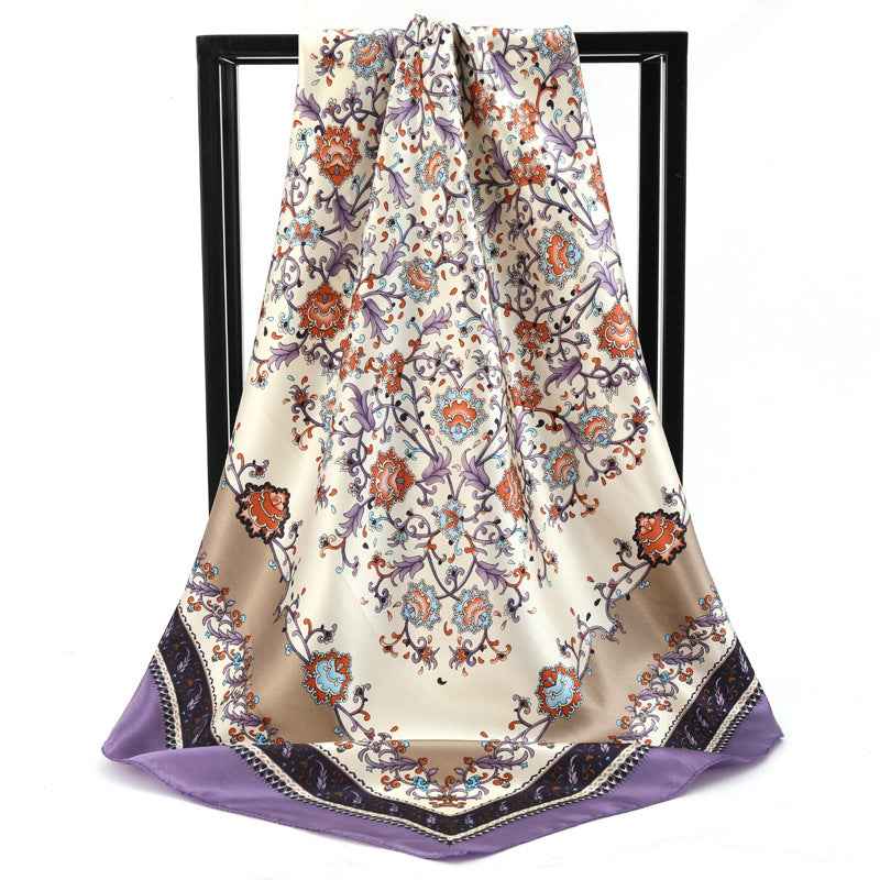 Women’s Silk-Like Satin Printed Scarf – Elegant Lightweight Fashion Accessory
