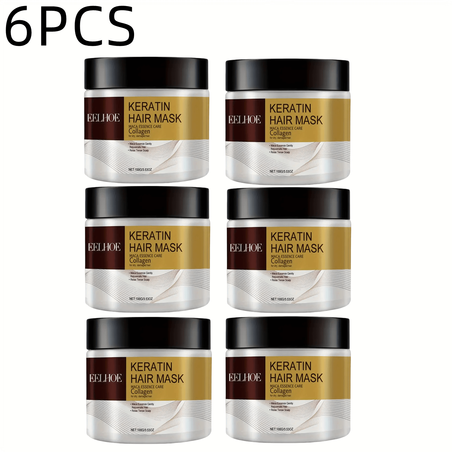 6pcs EELHOE Keratin Hair Mask with Maca Essence & Soluble Collagen - Hydrating Care for Smooth, Strong & Shiny Hair, Infused with Argan Oil, Coconut Oil & Hydrolyzed Keratin, Suitable for Dry & Normal Hair, Knot-Free & Frizz-