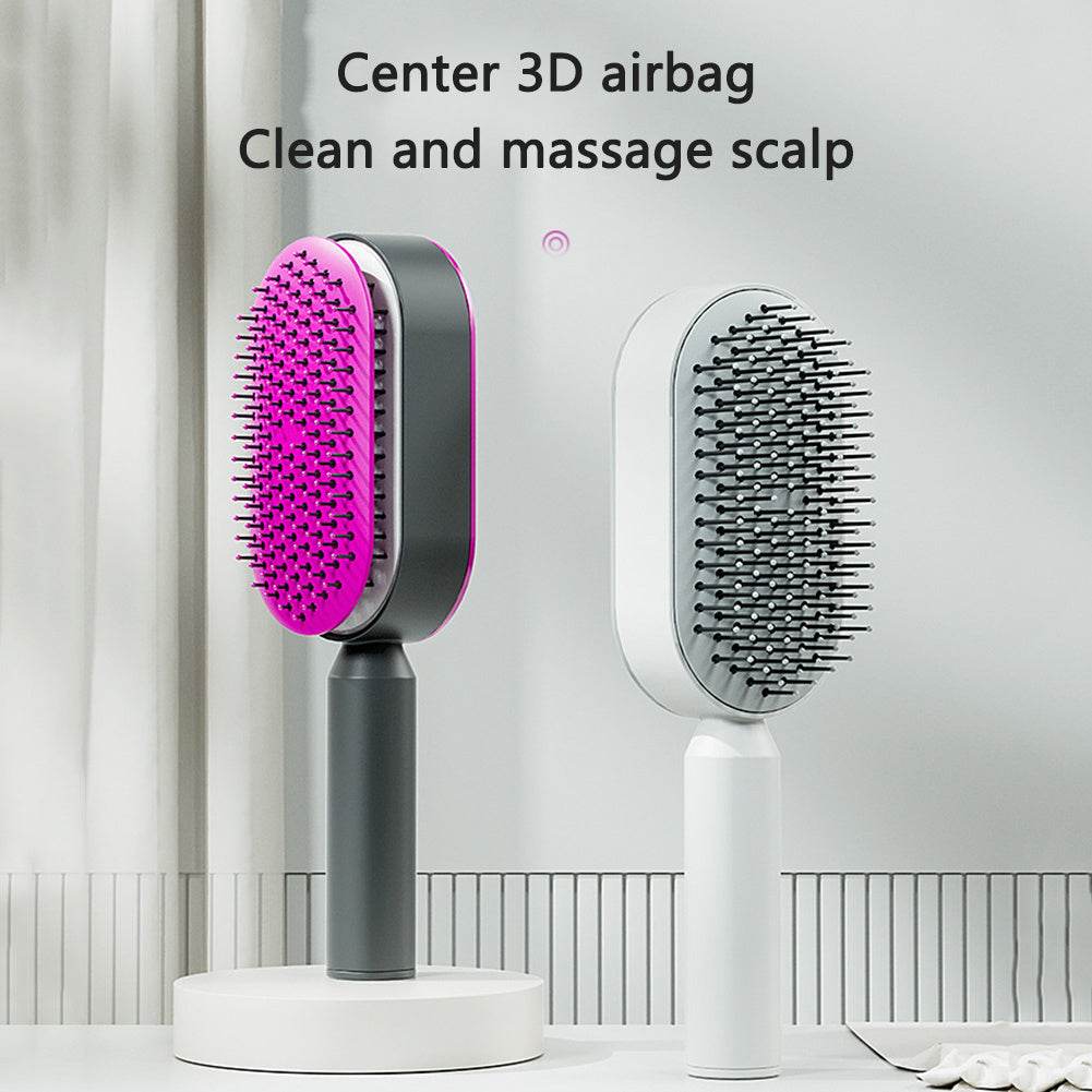 Self Cleaning Hair Brush For Women One-key Cleaning Hair Loss Airbag Massage Scalp Comb Anti-Static Hairbrush - NamafadStore