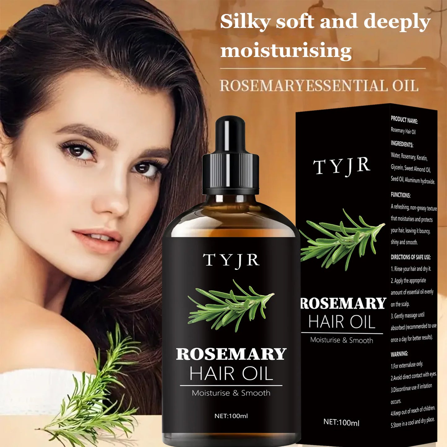 100ML Rosemary hair oil moisturizes and softens hair pure plant improves dryness essence long-lasting fragrance conditioner - NamafadStore