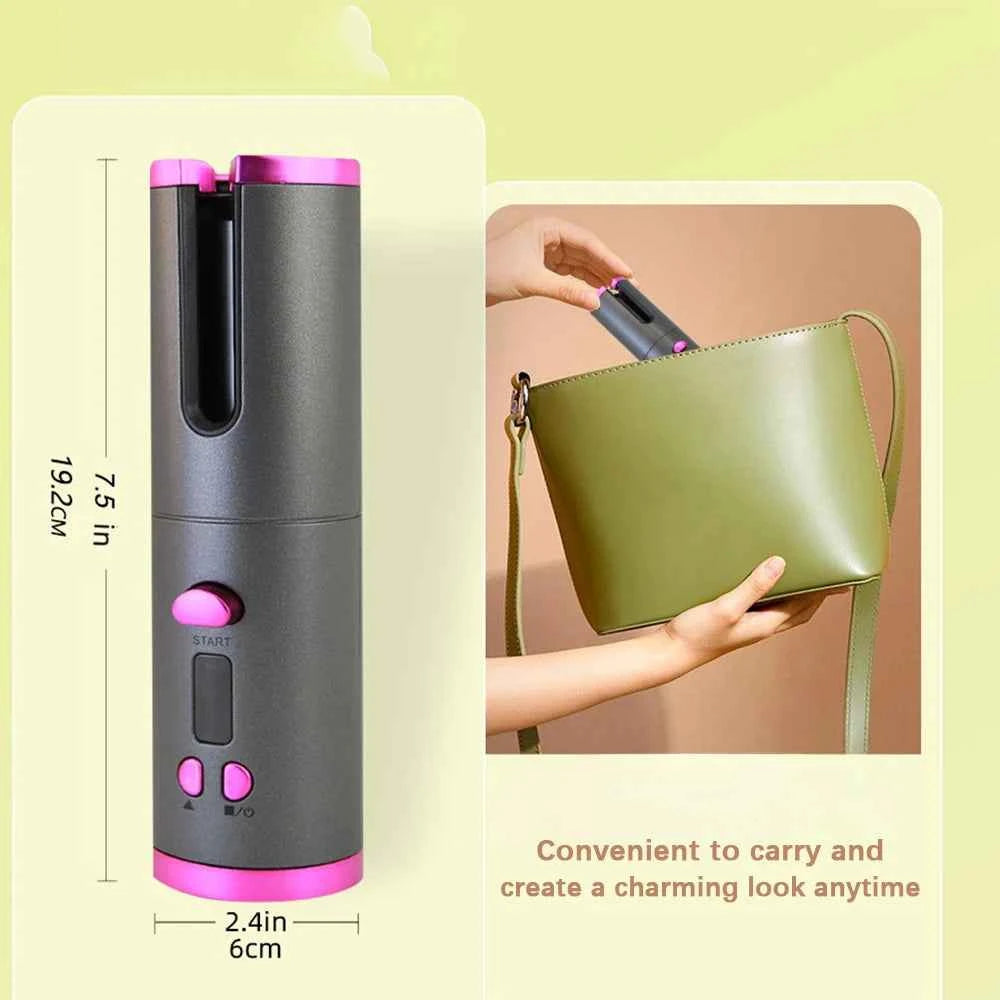 Auto Rotating Cordless Hair Curler Portable Adjustable Temp Time Fast Heat Curling Iron for Travel Home