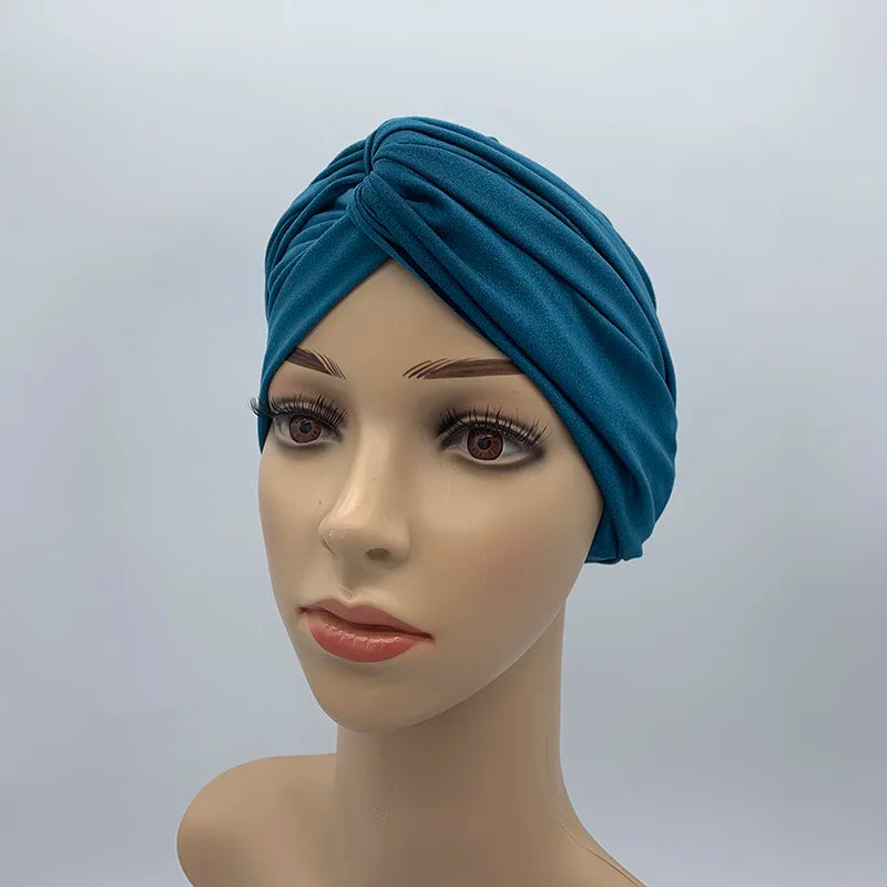 Fashion Women Cross Twist Suede Turban Caps Soild Color Female Headscarf Bonnet Muslim Hijab Cap Islamic Under Scarf India Hat - NamafadStore