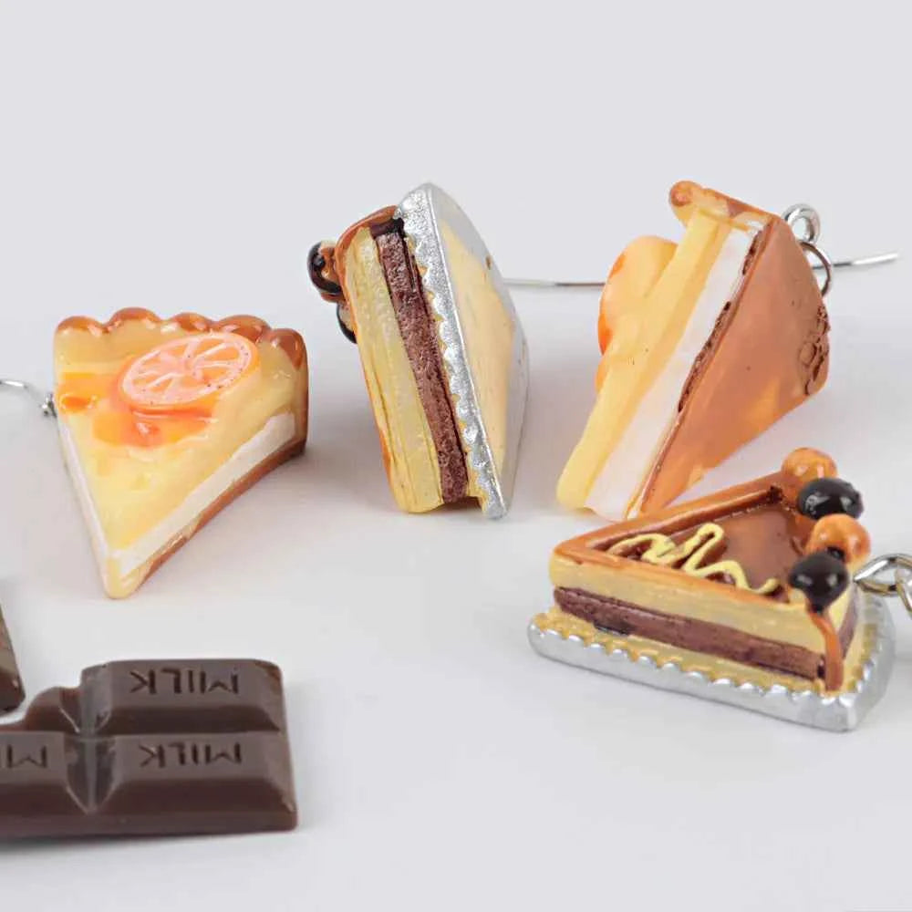Fashion Cute Funny Chocolate Cake Drop Earrings For Women Girl Geometric Food Shape Donuts Cookies Dangle Earrings Party Jewelry