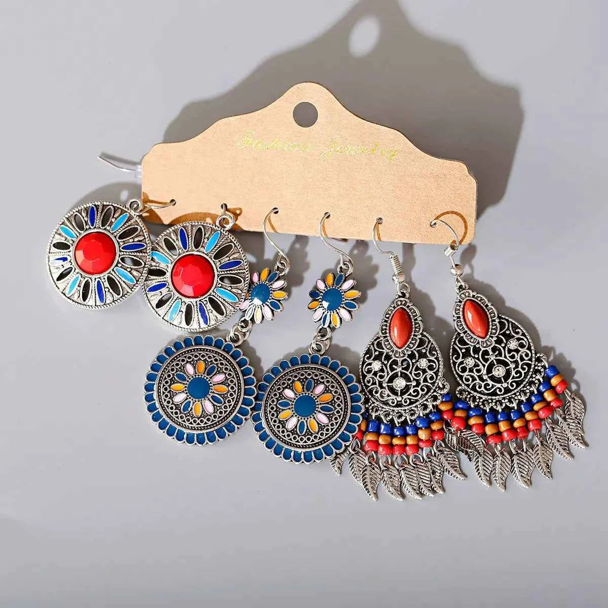 Boho Ethnic Dangle/Round Earrings For Women Vintage Fashion 2024 Earrings Sets Pendientes Earring Unusual Pendant Jewelry Female