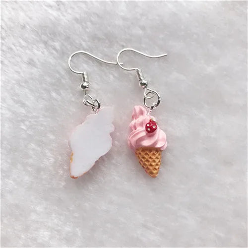 1Pair Drop Earrings Cute Donuts and Cake Cartoon Food pink color Handmade Flatback ResinEarrings Jewelry  For Woman And Girl