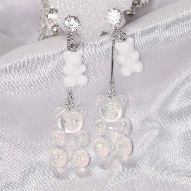New Fashion Sequins Resin Gummy Big Bear Long Dangle Earrings Women Girl DIY Cartoon Animal Bear Earrings Creative Drop Jewelry