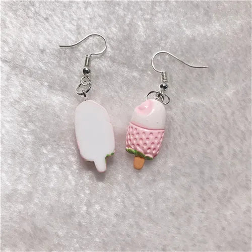 1Pair Drop Earrings Cute Donuts and Cake Cartoon Food pink color Handmade Flatback ResinEarrings Jewelry  For Woman And Girl