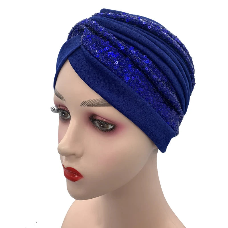 Summer Breathable Sequins Turban Cap Women's Head Wraps Muslim Headscarf Cap India Hat Ready Hijab Bonnet Turbante Mujer - NamafadStore