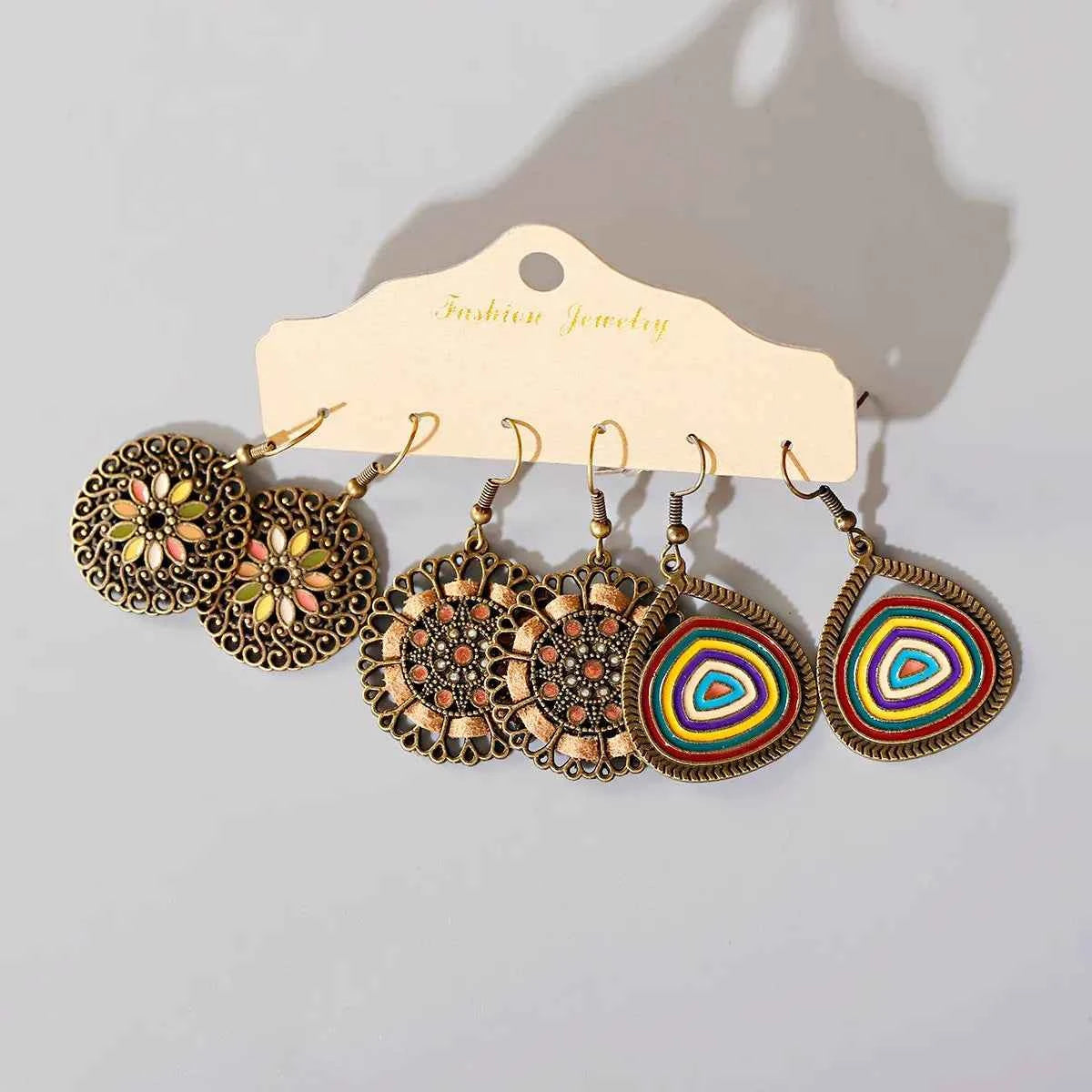 Boho Ethnic Dangle/Round Earrings For Women Vintage Fashion 2024 Earrings Sets Pendientes Earring Unusual Pendant Jewelry Female