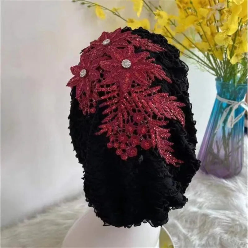 Fashion Flower Women's Turban Cap Female Hair Bands Bonnets Ready to Wear Muslim Headscarf Outfit Headwear Accessories - NamafadStore