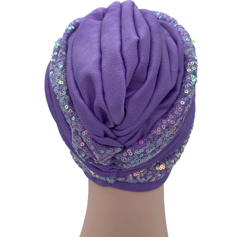 Summer Breathable Sequins Turban Cap Women's Head Wraps Muslim Headscarf Cap India Hat Ready Hijab Bonnet Turbante Mujer - NamafadStore