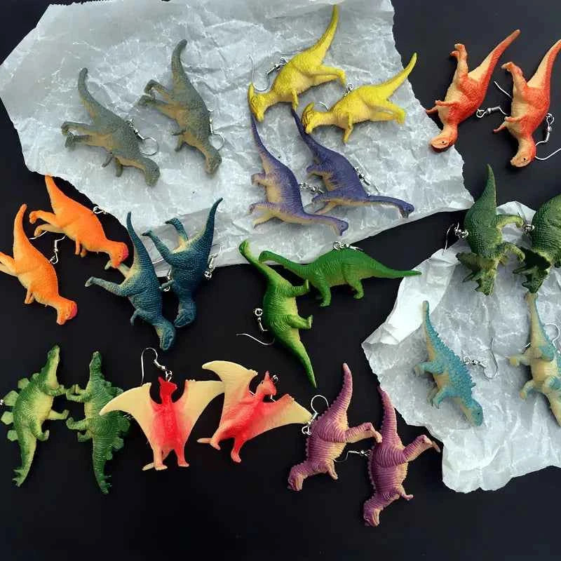 Donarsei Funny 3D Dinosaur Resin Drop Earrings For Women Cute Handmade Animal Dinosaur Dangle Earrings Gift