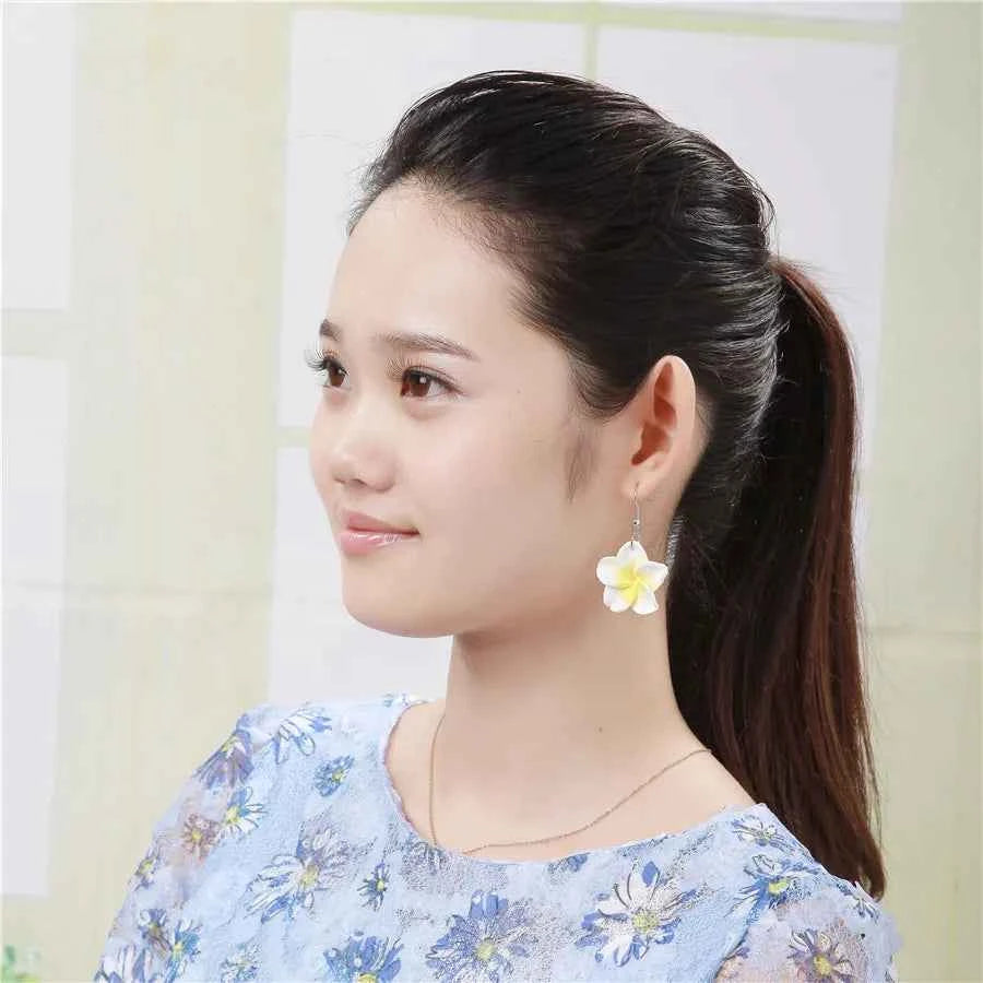 6pairs/lot 3cm Polymer Clay Plumeria Flowers Hawaiian Earrings Mixed Frangipani Earrings For Women Hawaii Jewelry Accessories