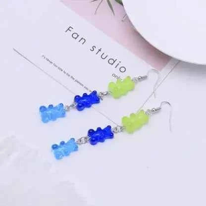 Sequins Resin Gummy Candy Colour Bear Dangle Earrings For Women Girl DIY Cartoon Animal Bear Earrings Creative Drop Jewelry Gift
