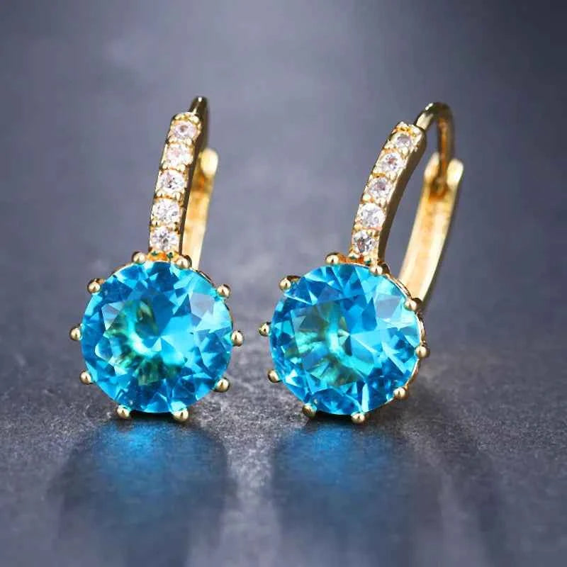 Ekopdee 2021 New Luxury Colourful Blue Zircon Stud Earrings For Women Fashion CZ Geometric Wedding Hoop Earrings Female Jewelry