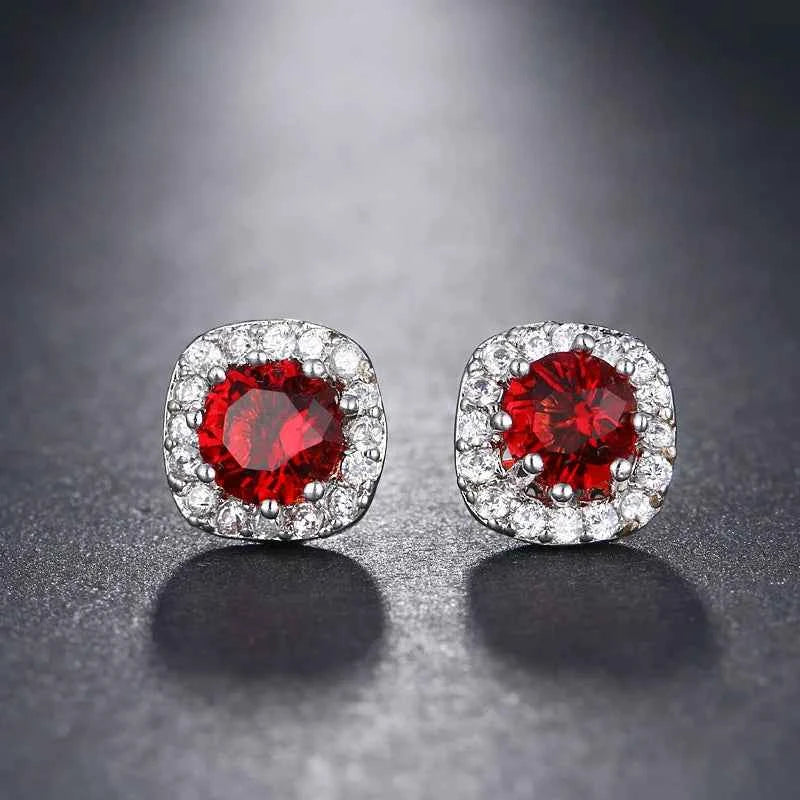 Ekopdee 2021 New Luxury Colourful Blue Zircon Stud Earrings For Women Fashion CZ Geometric Wedding Hoop Earrings Female Jewelry