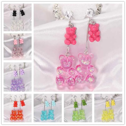 New Fashion Sequins Resin Gummy Big Bear Long Dangle Earrings Women Girl DIY Cartoon Animal Bear Earrings Creative Drop Jewelry