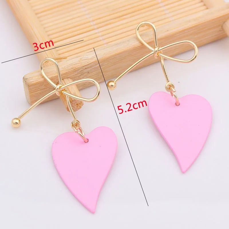 Pink Color Dangle Earrings for Women Korean Fashion Flower Long Hanging Earrings Butterfly Heart Pendants Twist Drop Earrings