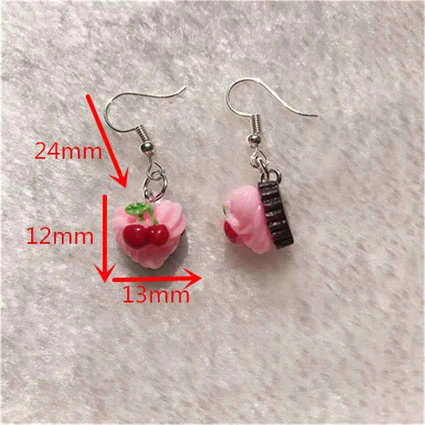 1Pair Drop Earrings Cute Donuts and Cake Cartoon Food pink color Handmade Flatback ResinEarrings Jewelry  For Woman And Girl