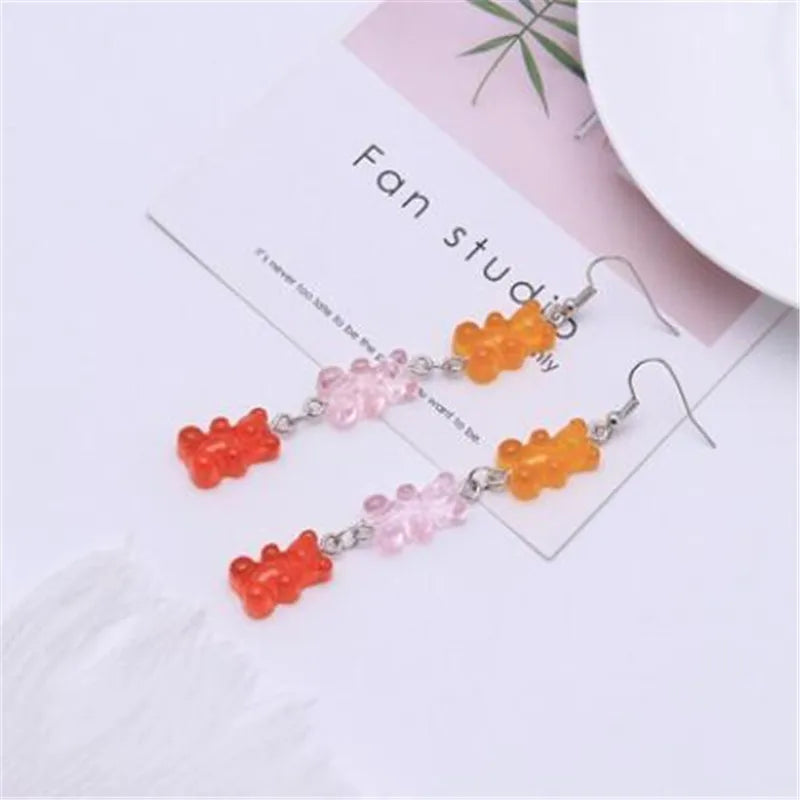 Sequins Resin Gummy Candy Colour Bear Dangle Earrings For Women Girl DIY Cartoon Animal Bear Earrings Creative Drop Jewelry Gift