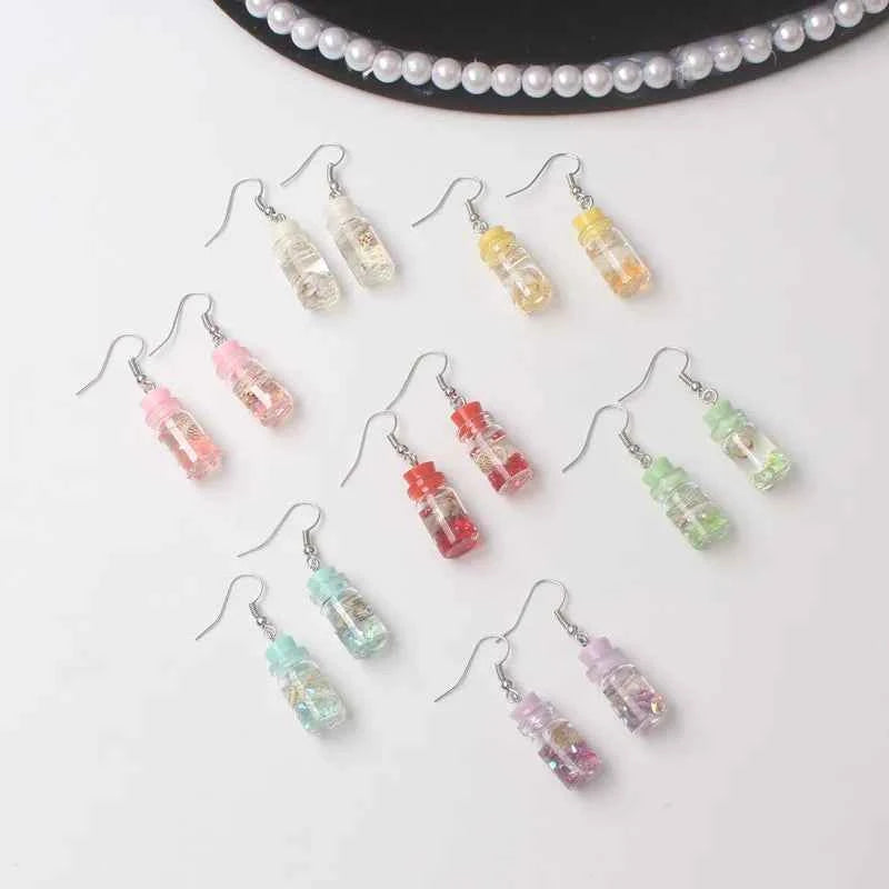 Cute Acrylic Pendants Hook Earrings Sequins Beer Bottle Women Dangle Earrings Korean Fashion Bear Small Earrings pendientes
