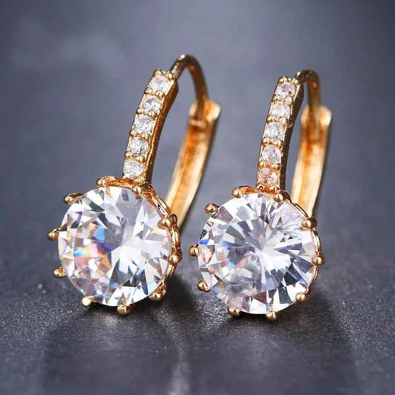 Ekopdee 2021 New Luxury Colourful Blue Zircon Stud Earrings For Women Fashion CZ Geometric Wedding Hoop Earrings Female Jewelry