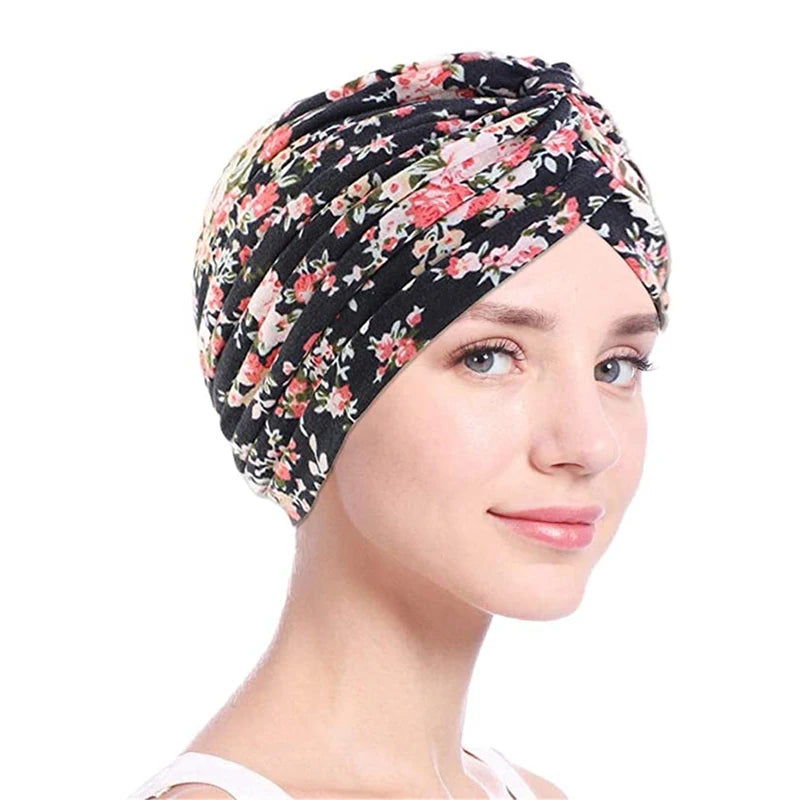 2021 New Crinkle Soft Stretchy Africa Hijab Caps Muslim Wrap Head Turban India Hat Flowers Headtie Chemo Bonnet Ready To Wear - NamafadStore