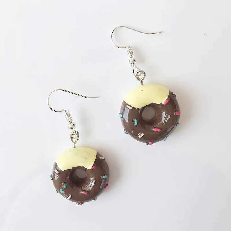 Fashion Cute Funny Chocolate Cake Drop Earrings For Women Girl Geometric Food Shape Donuts Cookies Dangle Earrings Party Jewelry